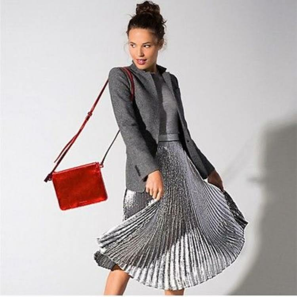 Talbots Metallic Accordion Pleated A-Line Skirt